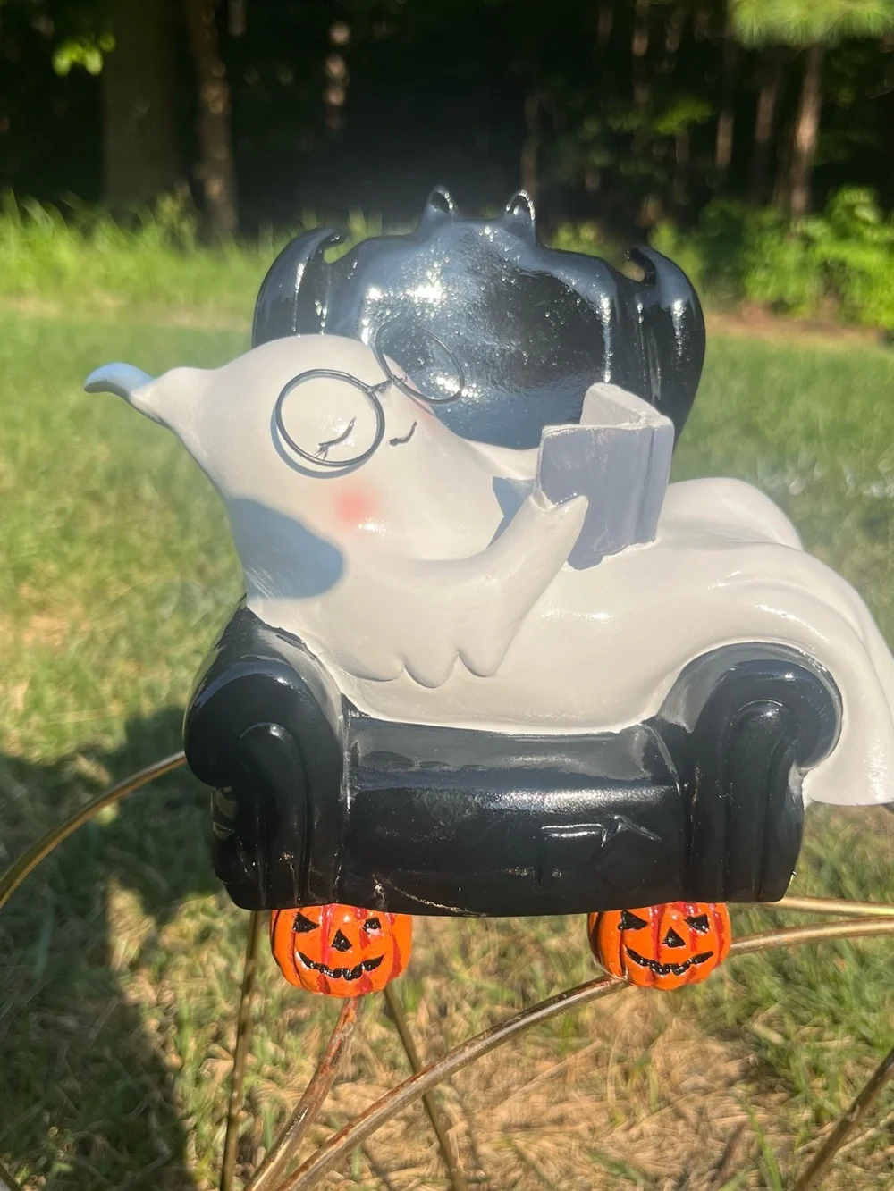 Whimsical Reading Ghost Figurine - White